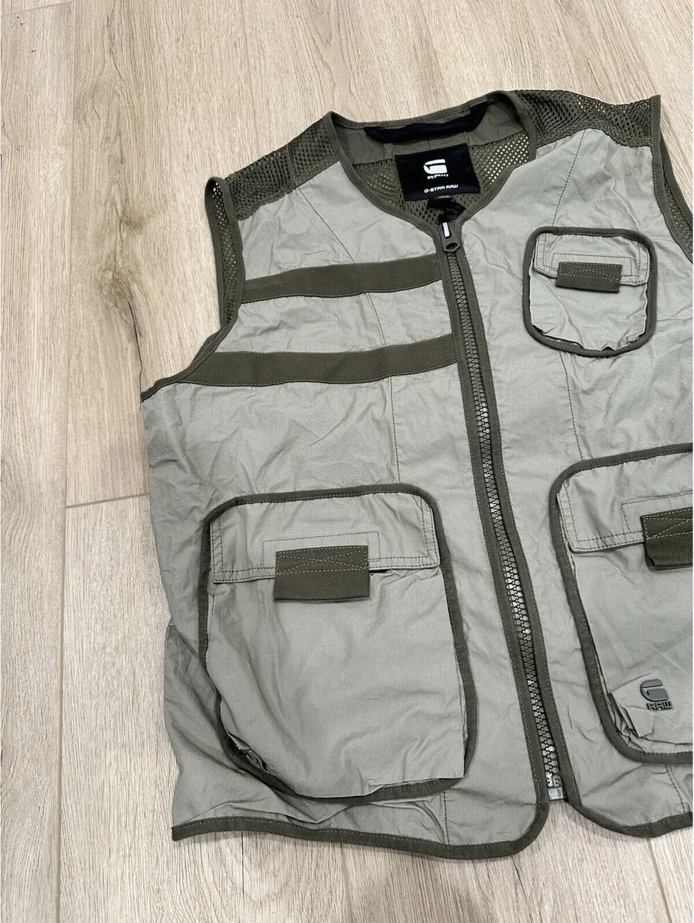 NWT G-Star Raw Utility Fabric Mix Pockets Poplin Vest Size Large